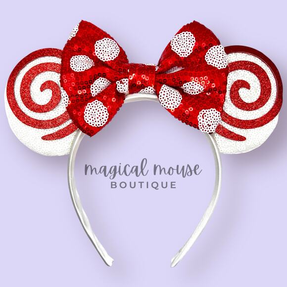 Peppermint Swirl Minnie Ears | Disney-Inspired Christmas Mouse Ears Headband - Picture 1 of 5
